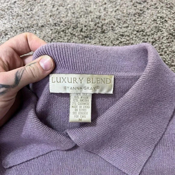 Vintage 90s Luxury Blend Anna Gray Cashmere Pullover Sweater Grandma Wool Silk - Picture 7 of 9